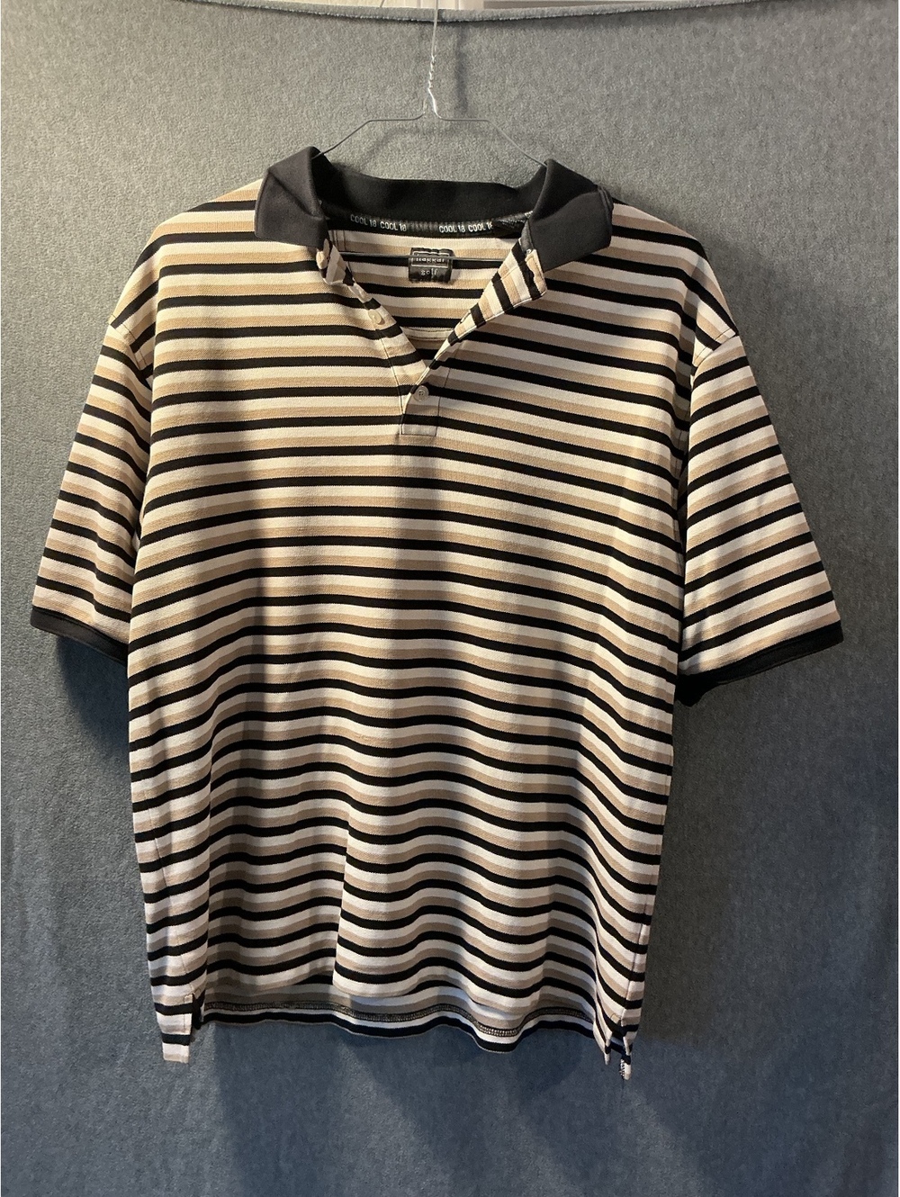 Haggar Golf striped short sleeve polo shirt beige and black size XL XG